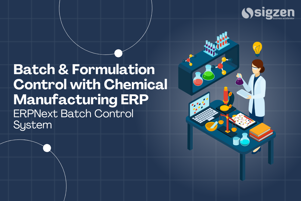 ERPNext chemical manufacturing ERP dashboard showing batch tracking and formulation control system